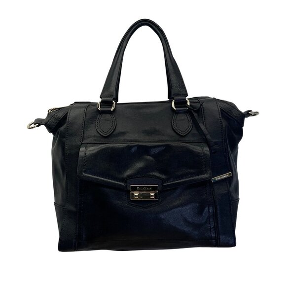 Cole Haan Women’s Black Leather With Front Pocket & Dual Top Handles Satchel Bag - Picture 1 of 15